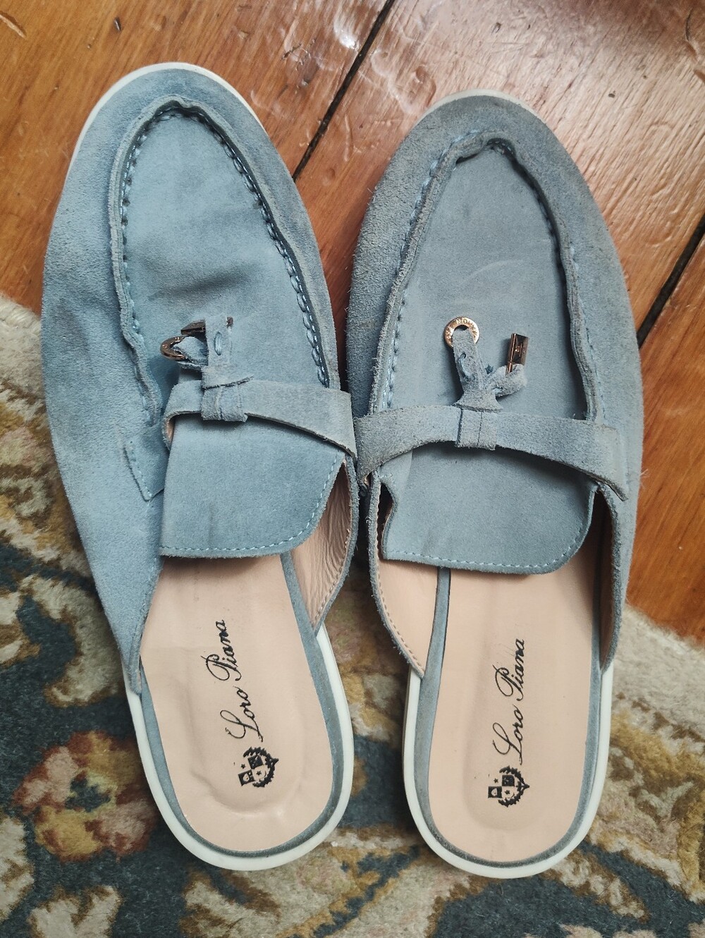 Loro Piana Blue Suede Babouche Charms Walk Mules